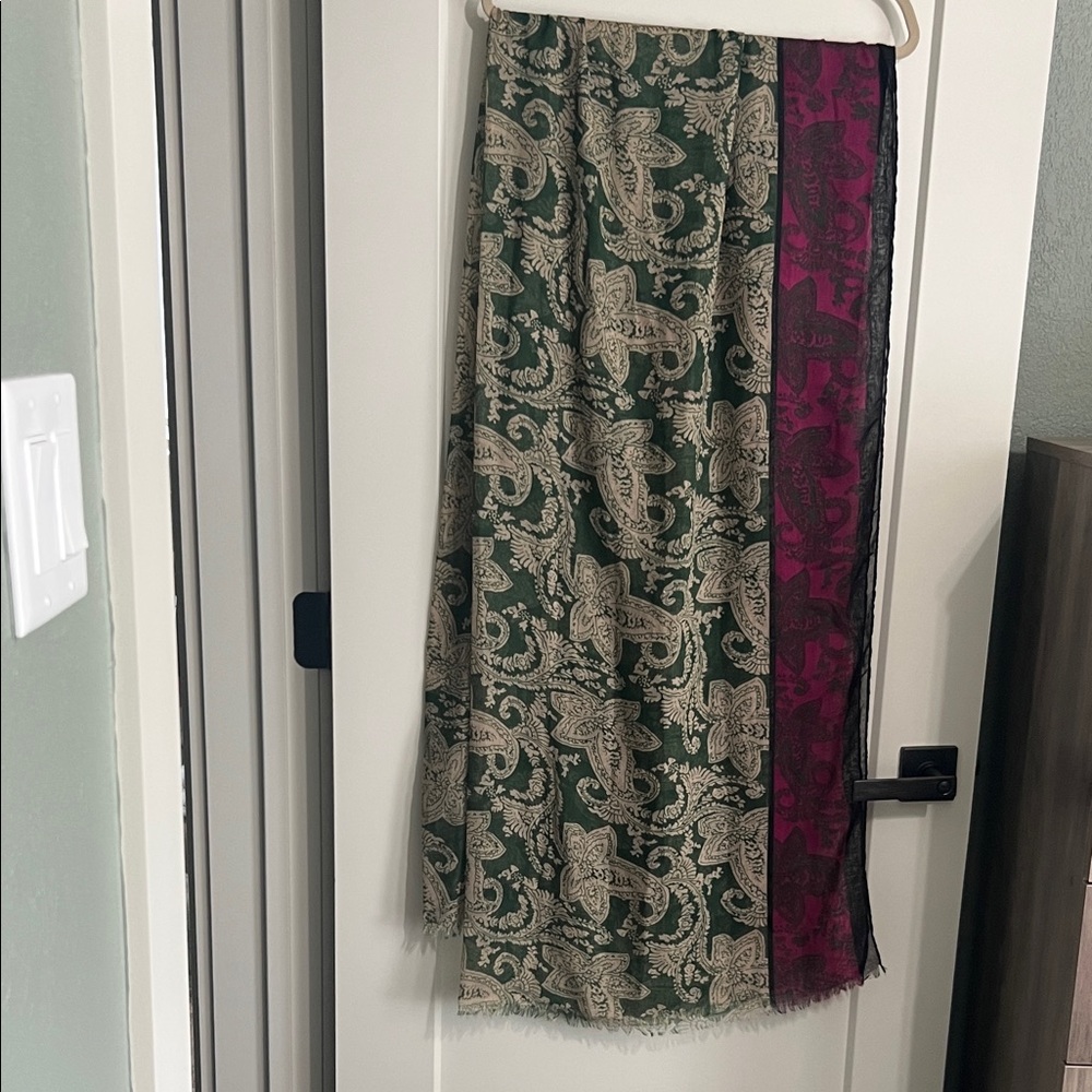 Paisley Scarf/Wrap with Green and Purple Accents